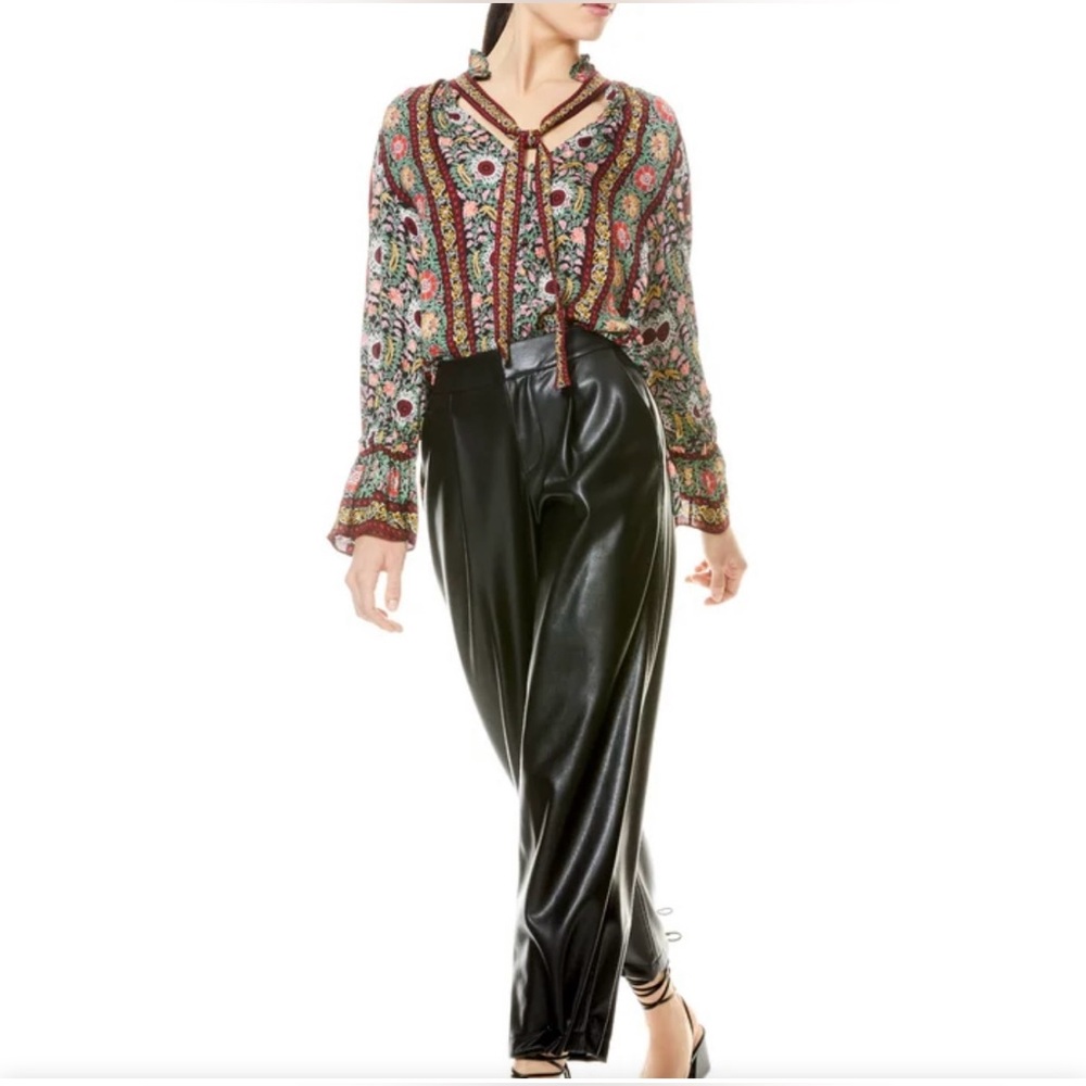Alice + Olivia Reilly Ruffle Tie Neck Collar Flower Blouse Size XS - Picture 5 of 14